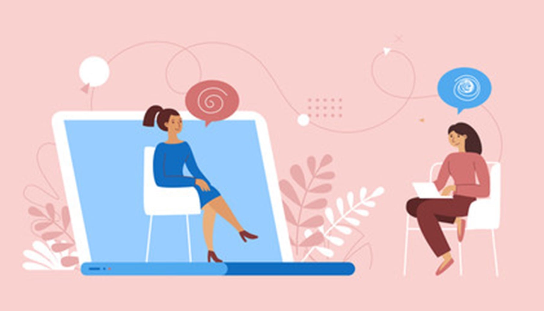 Cartoon Graphic Depicting an Online Therapy Session through a Laptop