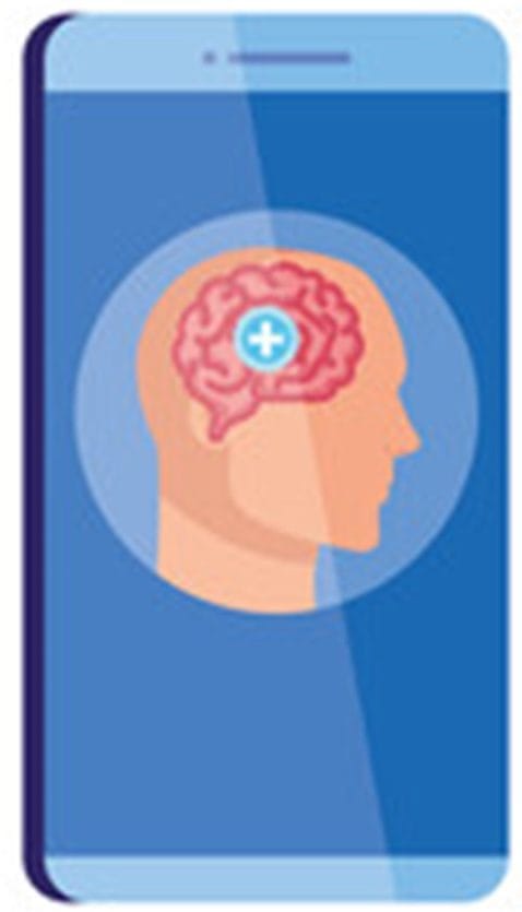 Smartphone with an App Icon Representing Mental Health and the Brain