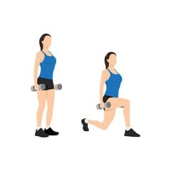 2 cartoon women doing lunges with dumbells