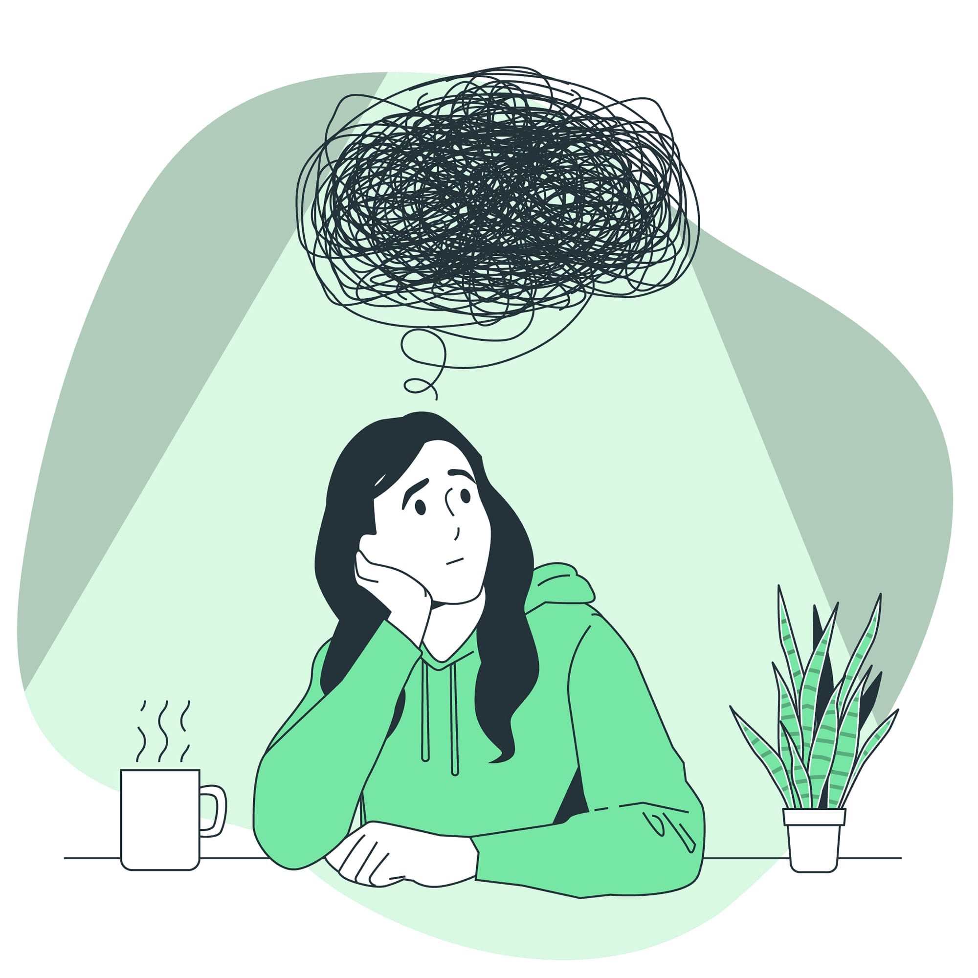 Woman with puzzled mind looking sad
